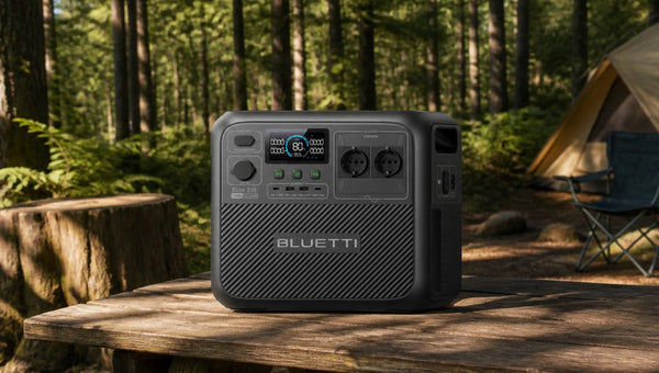 BLUETTI Elite 200V2 Powerstation auf einem Picknicktisch am See
