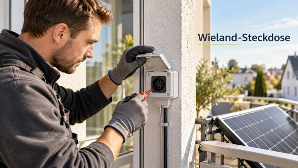 Elektriker installiert Wieland-Steckdose am Balkonkraftwerk