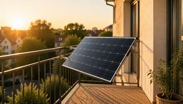Solarmodul am Balkon bei Sonnenuntergang