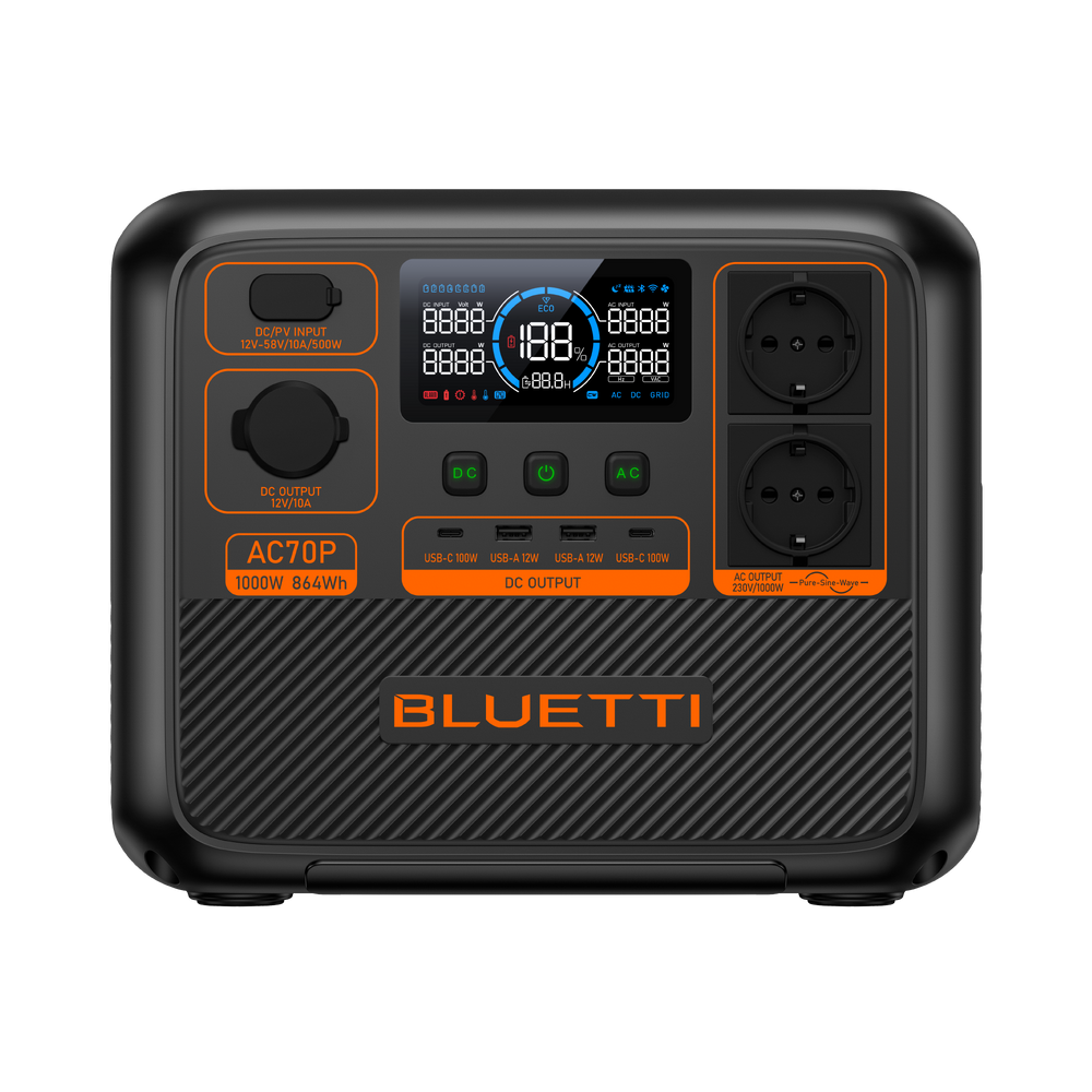 BLUETTI AC70P Tragbare Powerstation | 1000 W 864 Wh