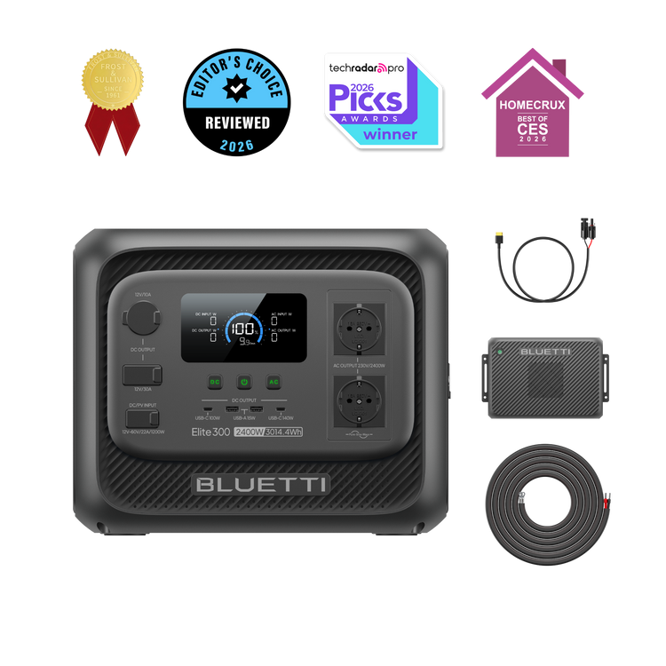 BLUETTI Elite 300+Charger 2 | 2.400W 3.014,4Wh 1.200 W Auto + Solar-Doppel-Ladegerät (Nur Für Deutschland)