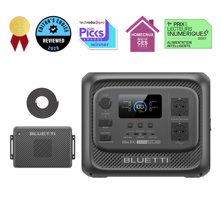 BLUETTI Elite 300+Charger 2 | 2.400W 3.014,4Wh 1.200 W Auto + Solar-Doppel-Ladegerät (Nur Für Deutschland)